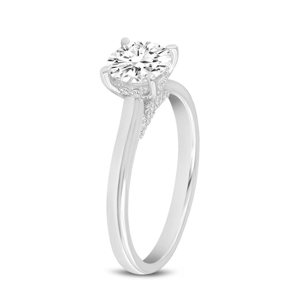 Certified Round Shape Lab Grown Diamond (1.21 ctw) Hidden Halo Ring in 14K White Gold