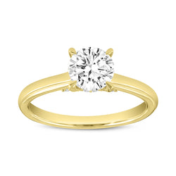 Certified Round Shape Lab Grown Diamond (1.15 ctw) Hidden Halo Ring in 14K Yellow Gold