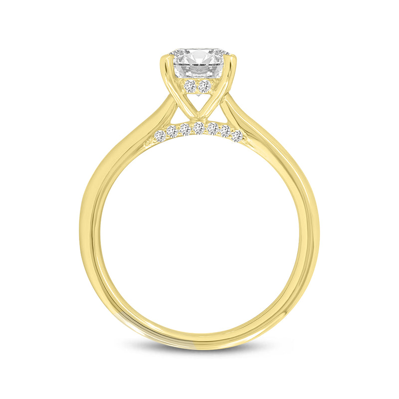 Certified Round Shape Lab Grown Diamond (1.15 ctw) Hidden Halo Ring in 14K Yellow Gold