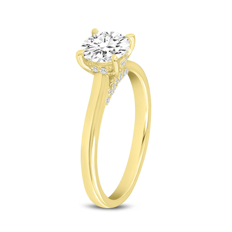 Certified Round Shape Lab Grown Diamond (1.15 ctw) Hidden Halo Ring in 14K Yellow Gold