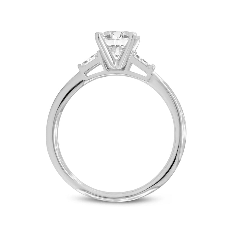 Certified Round Shape and Tapered Baguette Lab Grown Diamond (1.15 ctw) Three Stone Ring in 14K White Gold