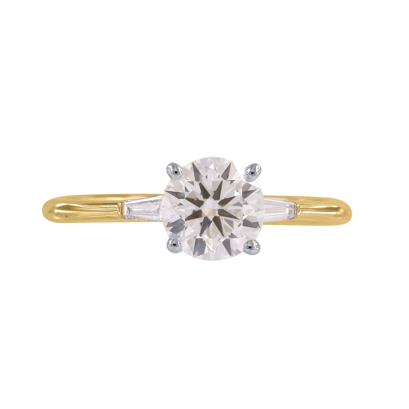 Piper 14K Yellow Gold Round Cut Lab Grown Diamond Tapered Baguettes Engagement Ring - 1.05 Ct