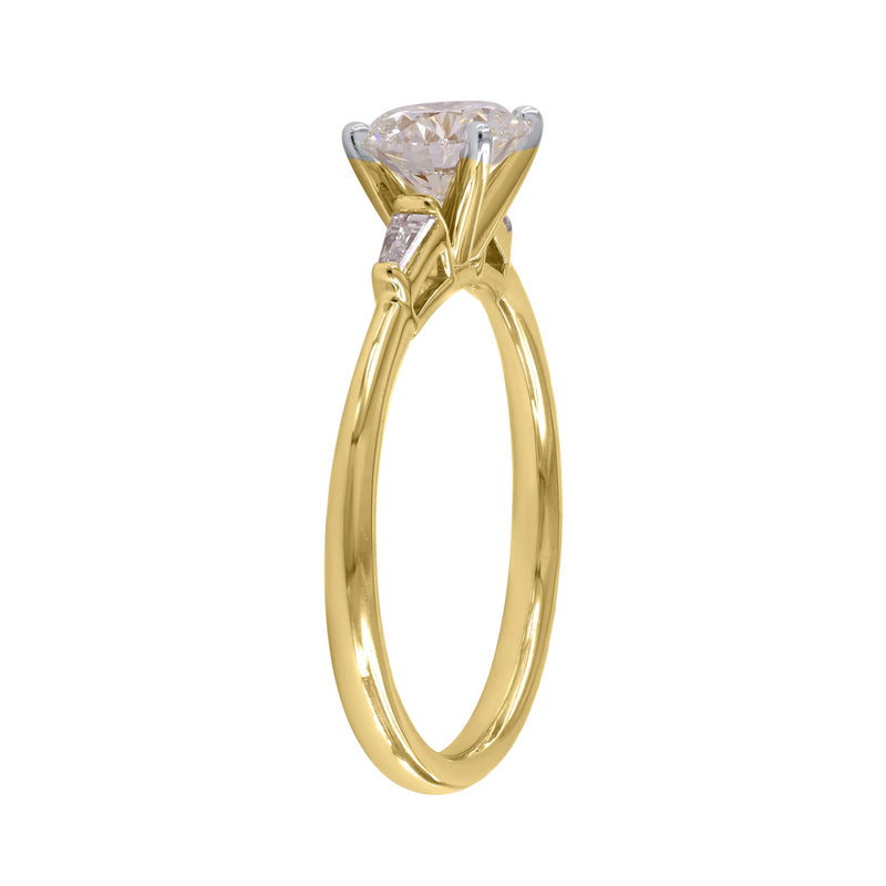Piper 14K Yellow Gold Round Cut Lab Grown Diamond Tapered Baguettes Engagement Ring - 1.05 Ct