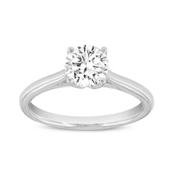 Certified Round Shape Lab Grown Diamond (1.01 ctw) Solitaire Ring in 14K White Gold