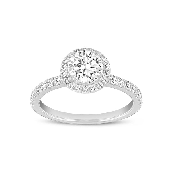 Certified Round Shape Lab Grown Diamonds (1.46 cttw) Halo Ring in 14K White Gold