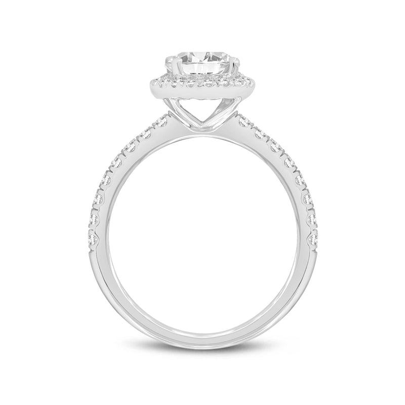 Certified Round Shape Lab Grown Diamonds (1.46 cttw) Halo Ring in 14K White Gold