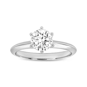 14K White Gold Round Cut Lab Grown Diamond Classic Engagement Ring - 1.03 ctw