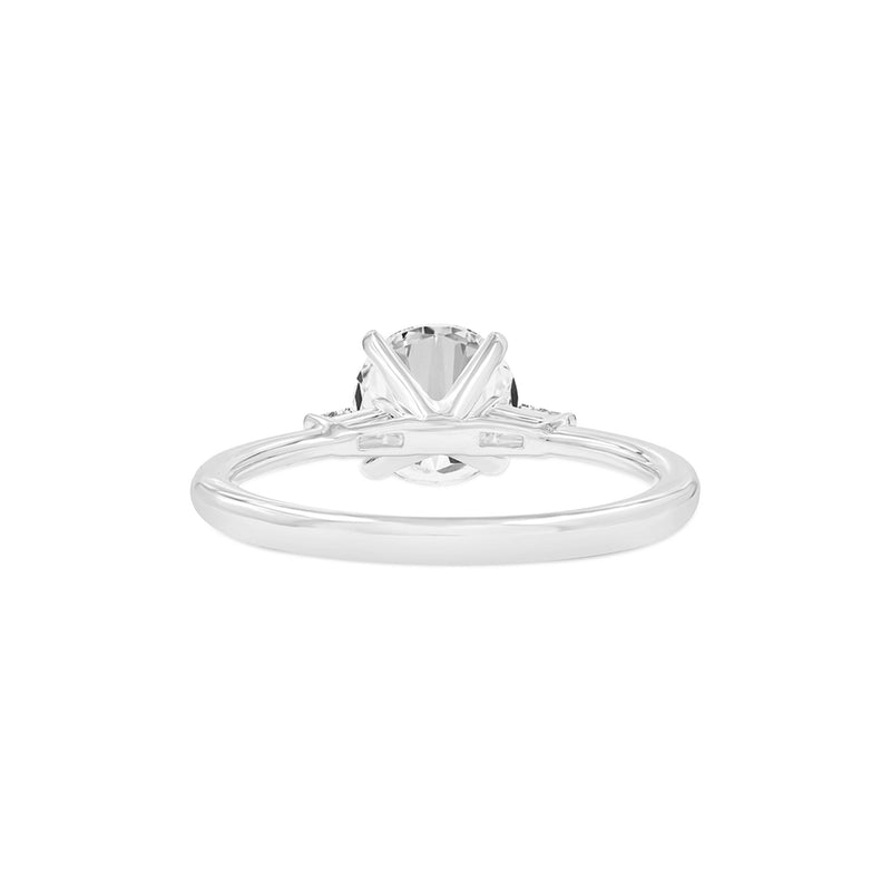 Certified Round Cut With Tapered Baguettes Lab Grown Diamond (1.64 ctw) 3 Stone Ring, 14K White Gold