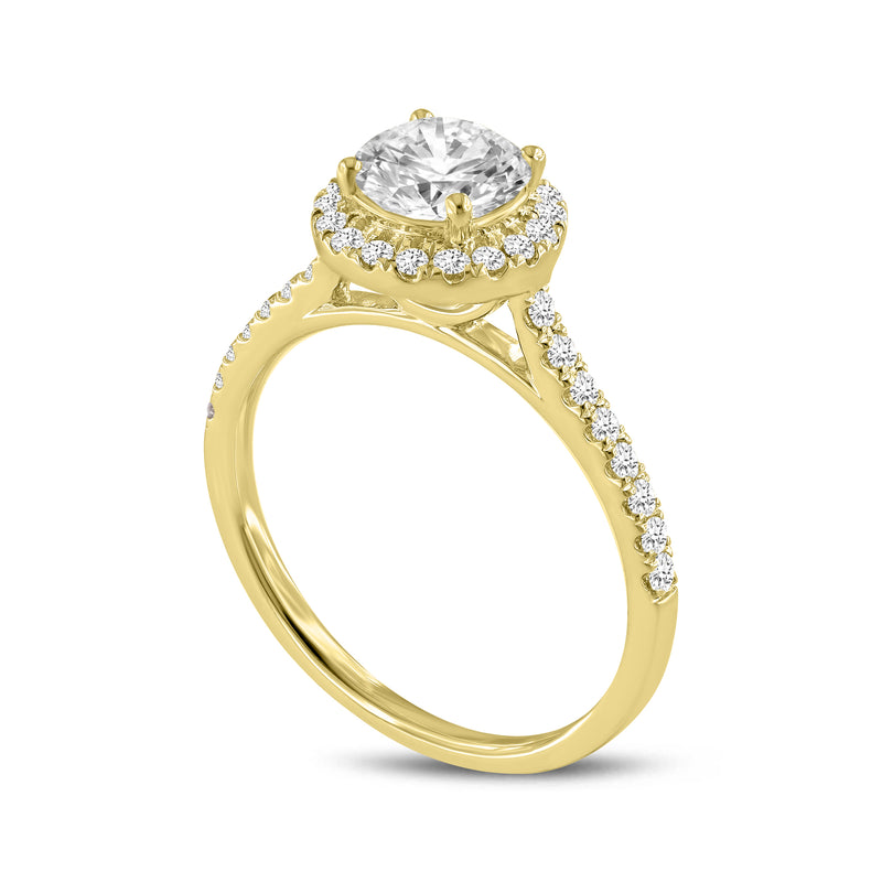 Solstice 14K Yellow Gold Round Cut Lab Grown Round Diamond Halo Engagement Ring - 1.39 Ct