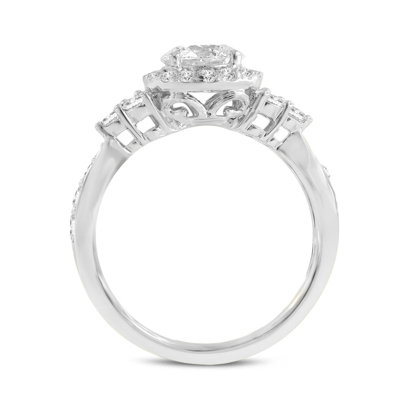 Mirabelle 14K White Gold Round Cut Lab Grown Round Diamond Halo Engagement Ring - 1.72 Ct