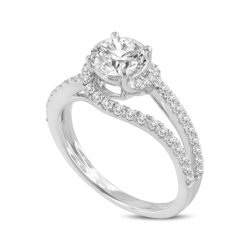 Clemence 14K White Gold Round Cut Lab Grown Diamond Spiral Halo Engagement Ring - 1.55 Ct