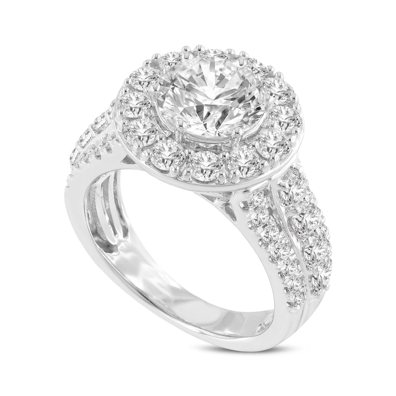 Aline 14K White Gold Round Cut Lab Grown Round Diamond Halo Engagement Ring - 3.94 Ct