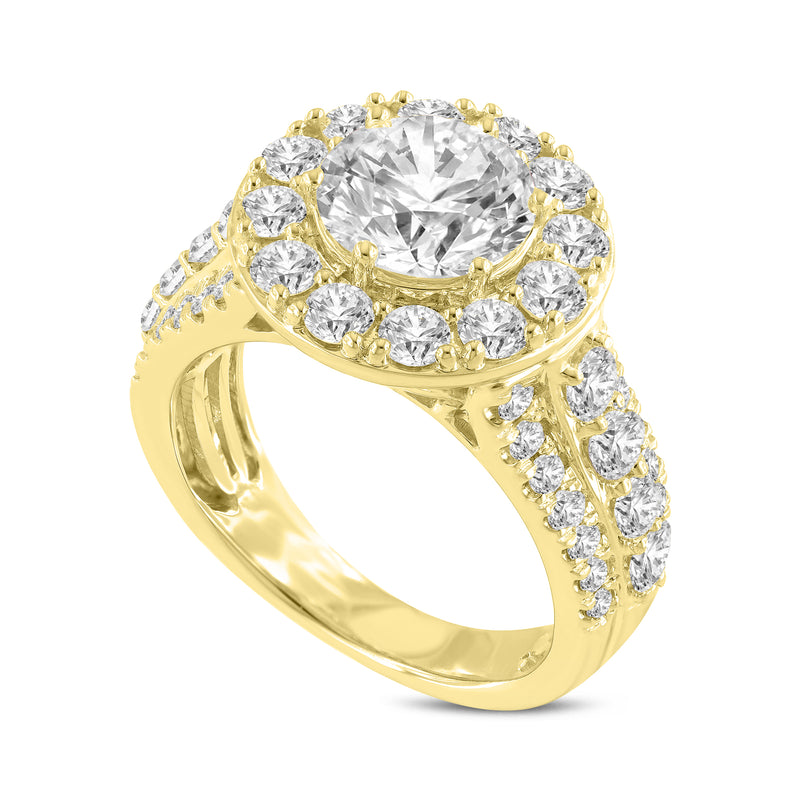 Aline 14K Yellow Gold Round Cut Lab Grown Round Diamond Halo Engagement Ring - 3.94 Ct