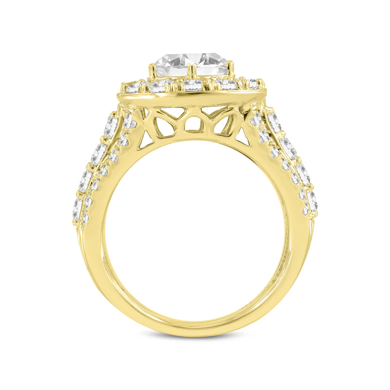 Aline 14K Yellow Gold Round Cut Lab Grown Round Diamond Halo Engagement Ring - 3.94 Ct