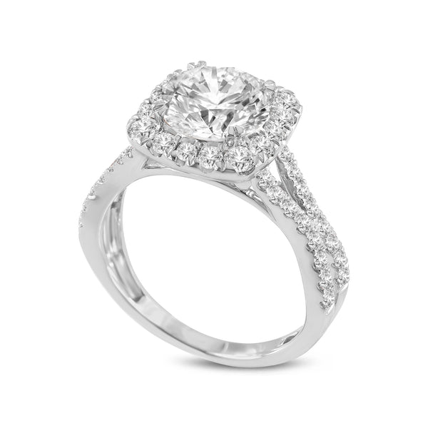 Etoile 14K White Gold Round Cut Lab Grown Round Diamond Halo Engagement Ring - 2.97 Ct