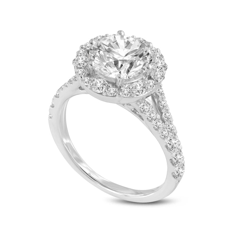 Celine 14K White Gold Round Cut Lab Grown Round Diamond Halo Engagement Ring - 2.98 Ct