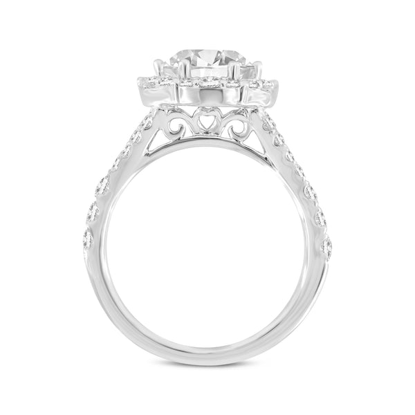 Celine 14K White Gold Round Cut Lab Grown Round Diamond Halo Engagement Ring - 2.98 Ct