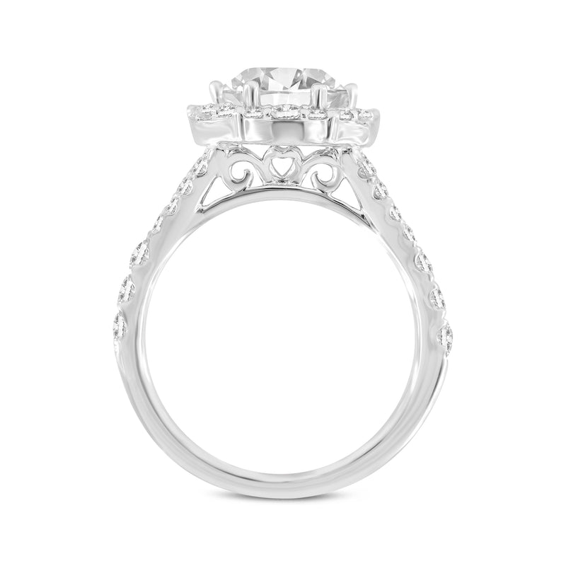 Celine 14K White Gold Round Cut Lab Grown Round Diamond Halo Engagement Ring - 2.98 Ct