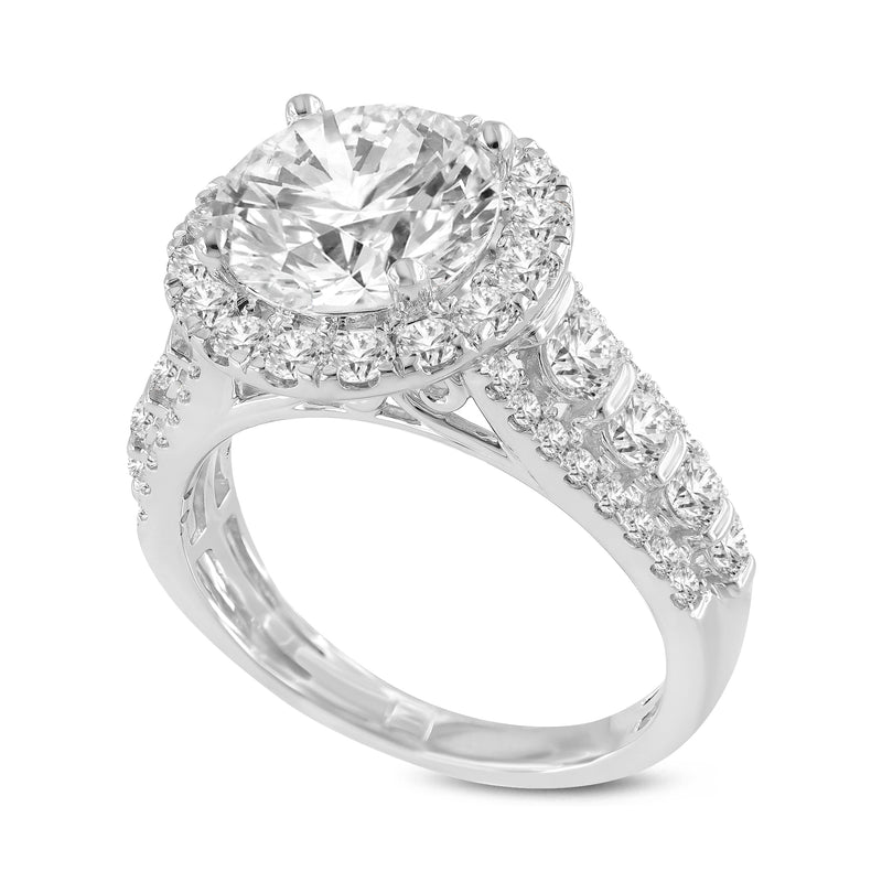 Vigne 14K White Gold Round Cut Lab Grown Round Diamond Halo Engagement Ring - 4.53 Ct