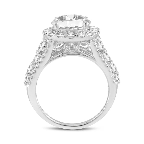 Vigne 14K White Gold Round Cut Lab Grown Round Diamond Halo Engagement Ring - 4.53 Ct