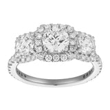 Regalia 14K White Gold Round Cut Lab Grown Diamond Halo Trinity Ring - 2 ct