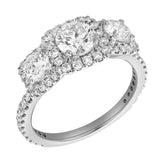 Regalia 14K White Gold Round Cut Lab Grown Diamond Halo Trinity Ring - 2 ct