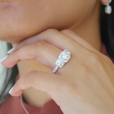 Regalia 14K White Gold Round Cut Lab Grown Diamond Halo Trinity Ring - 2 ct