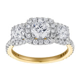 Regalia 14K Yellow Gold Round Cut Lab Grown Diamond Halo Trinity Ring - 2 ct