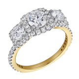 Regalia 14K Yellow Gold Round Cut Lab Grown Diamond Halo Trinity Ring - 2 ct
