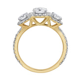 Regalia 14K Yellow Gold Round Cut Lab Grown Diamond Halo Trinity Ring - 2 ct