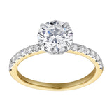 Amore 14K Yellow Gold Round Cut Lab Grown Diamond Hidden Halo Engagement Ring - 1.95 Ct