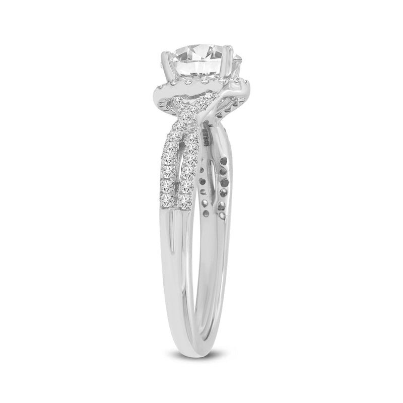 Certified Lab Grown Round Diamond Halo Twist Ring (1.41 ctw) in 14K Gold