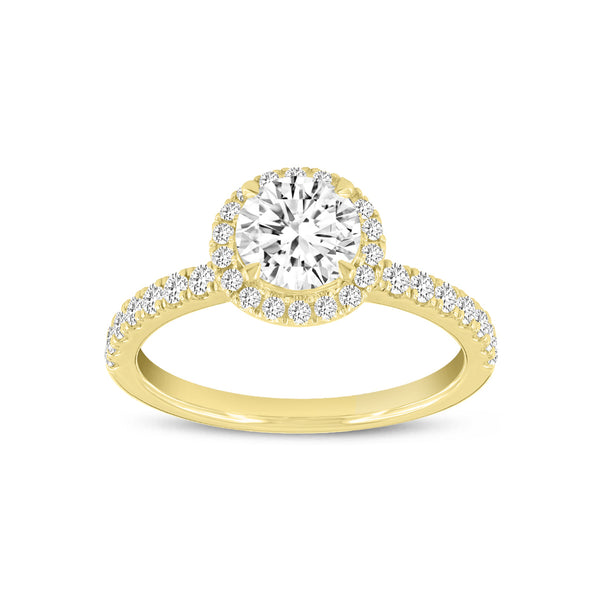 Certified Lab Grown Round Diamond Halo Ring (1.52 ctw) in 14K Yellow Gold