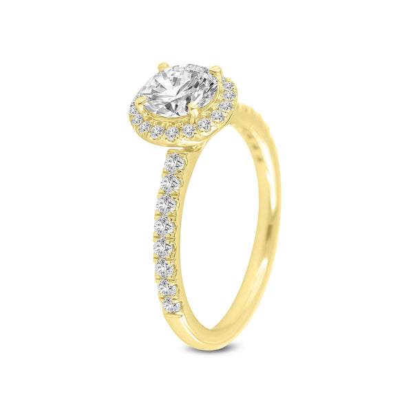 Certified Lab Grown Round Diamond Halo Ring (1.52 ctw) in 14K Yellow Gold