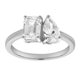 Willow 14K White Gold Toi et Moi Emerald and Pear Lab Grown Diamond Ring - 2 ct