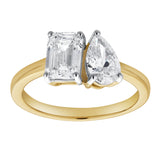 Willow 14K Yellow Gold Toi et Moi Emerald and Pear Lab Grown Diamond Ring - 2 ct