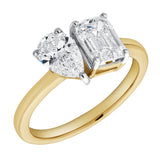 Willow 14K Yellow Gold Toi et Moi Emerald and Pear Lab Grown Diamond Ring - 2 ct