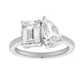 Evermore 14K White Gold Toi et Moi Emerald and Pear Lab Grown Diamond Ring - 3 ct