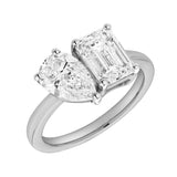 Evermore 14K White Gold Toi et Moi Emerald and Pear Lab Grown Diamond Ring - 3 ct