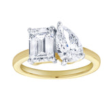 Evermore 14K Yellow Gold Emerald and Pear cut Diamond Toi et Moi Ring - 3 ct