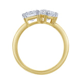 Evermore 14K Yellow Gold Emerald and Pear cut Diamond Toi et Moi Ring - 3 ct