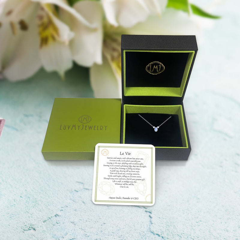Oval Cut Tanzanite & Diamond Birthstone Necklace In 14K White Gold