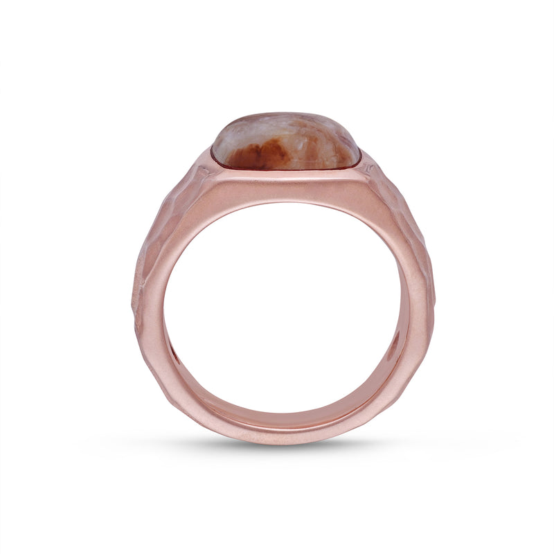 Red Lace Agate Stone Signet Ring in 14K Rose Gold Plated Sterling Silver