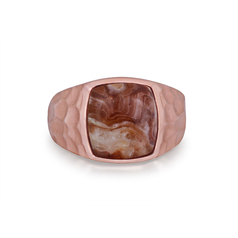 Red Lace Agate Stone Signet Ring in 14K Rose Gold Plated Sterling Silver