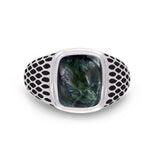 Seraphinite Stone Signet Ring in Black Rhodium Plated Sterling Silver