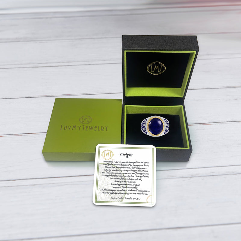 Lapis Lazuli Stone Signet Ring in Sterling Silver with Enamel
