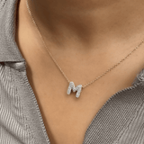 Bubble Initial Diamond Letter Pendant in 14K Yellow Gold - M