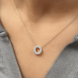 Bubble Initial Diamond Letter Pendant in 14K Yellow Gold - O