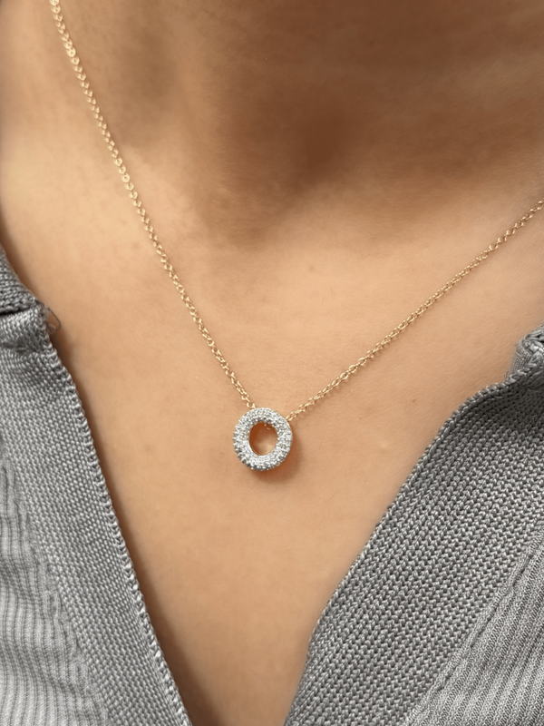 Bubble Initial Diamond Letter Pendant in 14K Yellow Gold - O