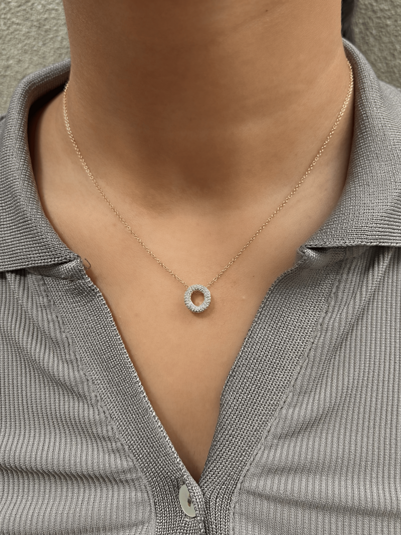 Bubble Initial Diamond Letter Pendant in 14K Yellow Gold - O